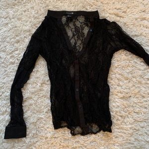 Black Floral lace button top